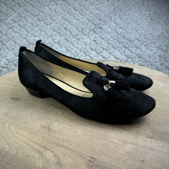 VC Signature Nancy‎ Flats Black Haircalf Tassel Loafers 8M / 38 Womens Shoes - Picture 1 of 9